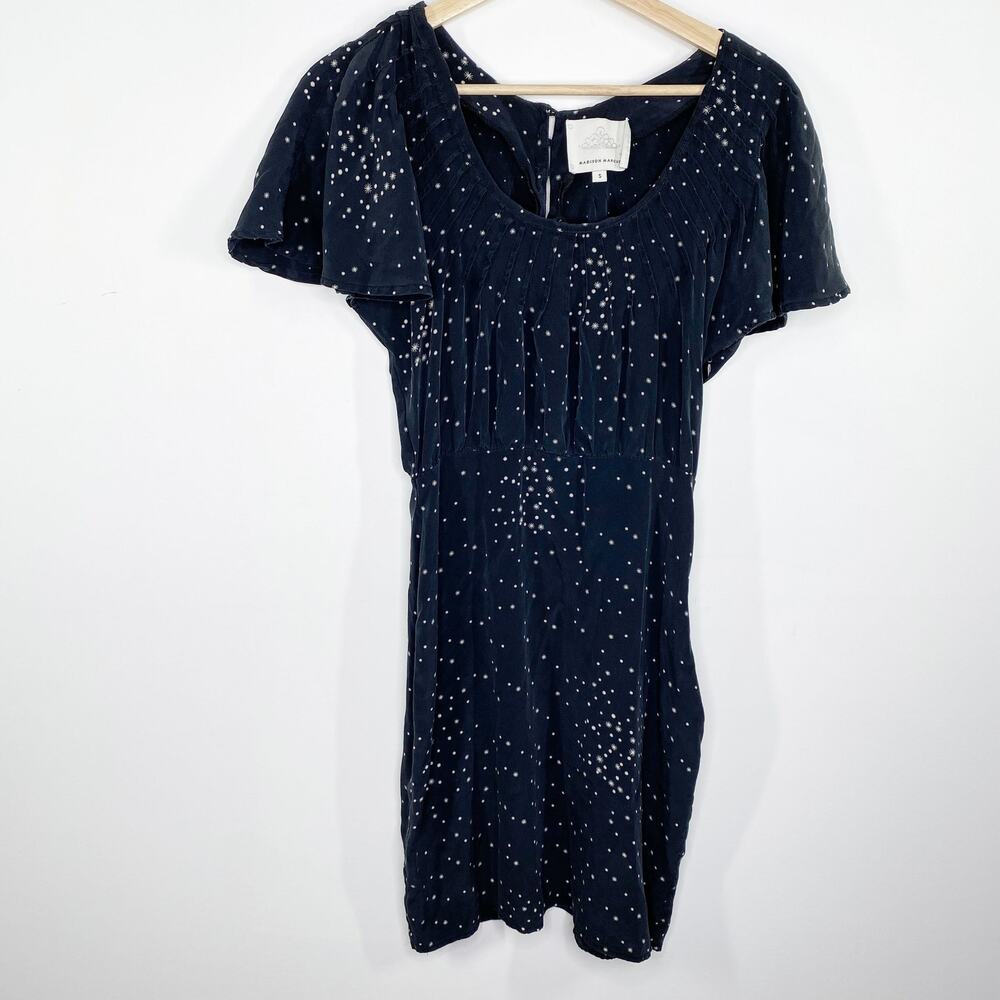 Madison Marcus Black White Star Printed 100% Silk Mini Dress Women's Size‎ Small